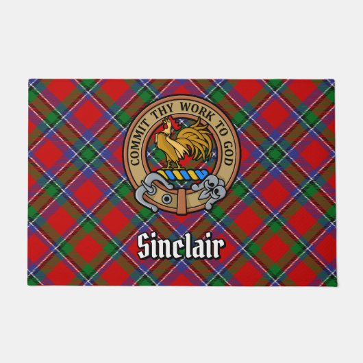 Paillasson Clan Sinclair Crest sur Red Tartan (Devant)