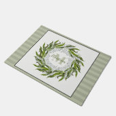 Paillasson Classic Green Wreath Monogram Sage Stripes (Incliné)