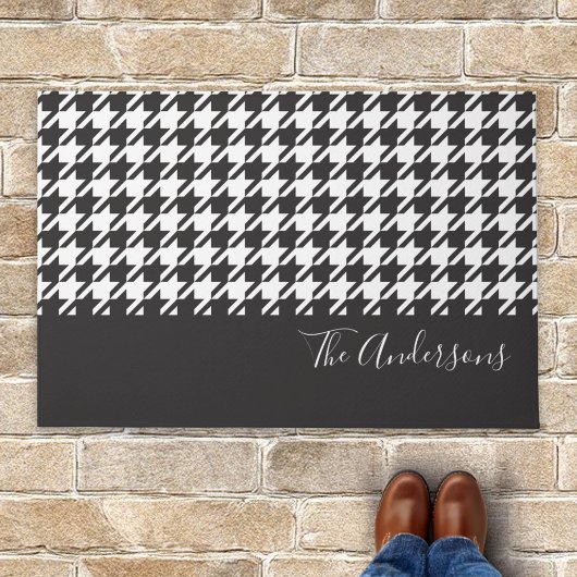 Paillasson Classic Modern Black White Houndstooth Nom de fami