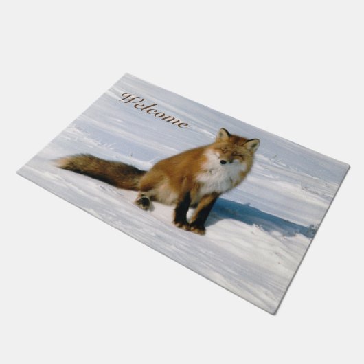 Paillasson Classy Arctic Red Fox Winter Scene Photo Conçu (Incliné)