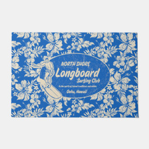 Paillasson Club Surf Longboard Logo et Hibiscus Blue