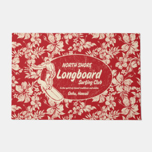 Paillasson Club Surf Longboard Logo et Hibiscus Red
