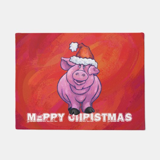 Paillasson Cochon mignon à Santa Hat en rouge (Devant)