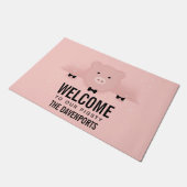 Paillasson Cochon rose mignon Bienvenue à notre cochon (Incliné)