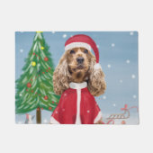 Paillasson Cocker Spaniel Chien en neige avec cadeaux de Noël (Devant)