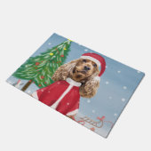 Paillasson Cocker Spaniel Chien en neige avec cadeaux de Noël (Incliné)