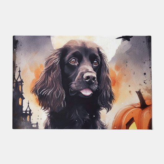 Paillasson Cocker Spaniel d'Halloween avec des citrouilles (Devant)