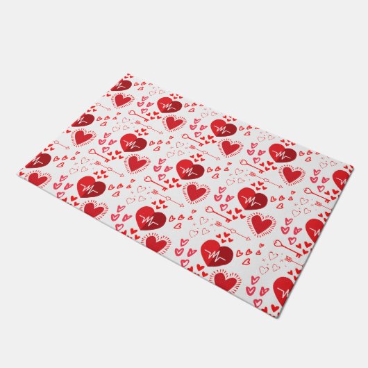 Paillasson Coeurs d'amour rouge et flèche, Heureuse Sainte-Va (Incliné)
