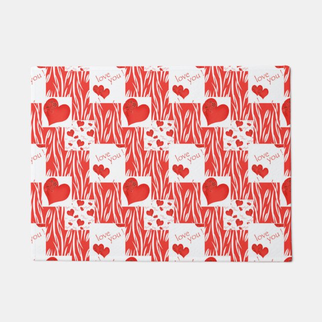 Paillasson Coeurs rouges, amour. (Devant)
