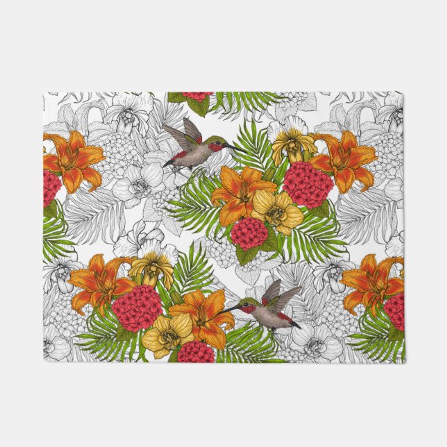 Paillasson Colibris et bouquet tropical (Devant)