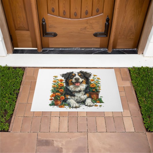 Paillasson Collie Bordure Mignonne En Fleurs (De plein air)