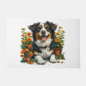 Paillasson Collie Bordure Mignonne En Fleurs (Devant)