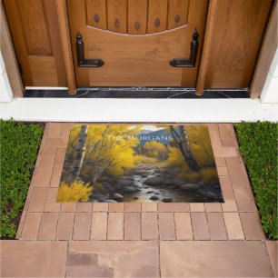 Paillasson Colorado Stream & Aspen Trees Art, Nom ou Message