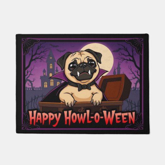 Paillasson Comte Pug Joyeux Howl-o-Ween (Devant)