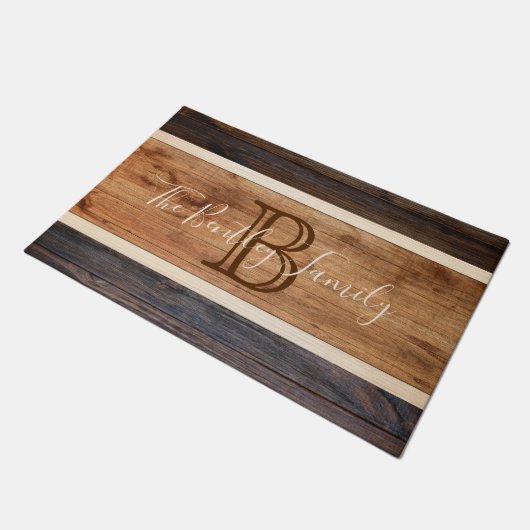 Paillasson Conception de monogramme à rayures de ton de bois  (Incliné)