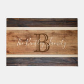 Paillasson Conception de monogramme à rayures de ton de bois (Devant)