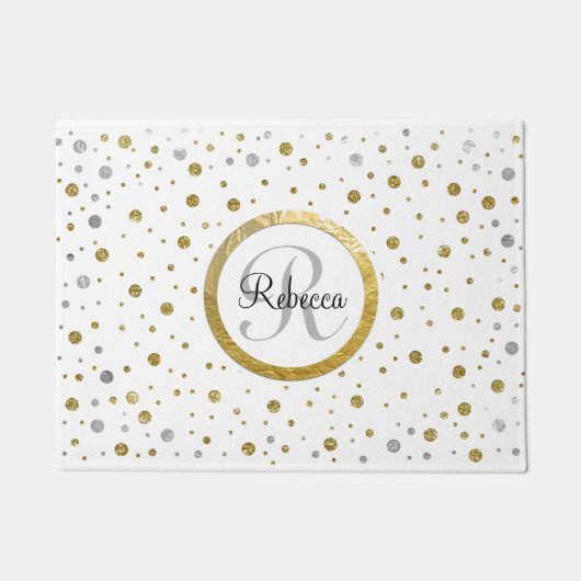Paillasson Confetti d'argenterie en feuilles d'or monogramme (Devant)