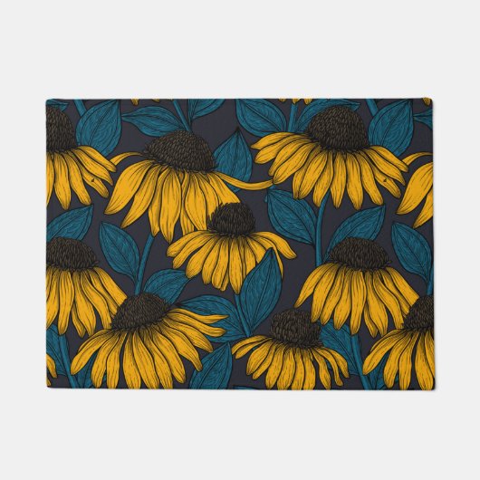 Paillasson Confleurs jaunes sur bleu foncé (Devant)