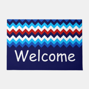 Paillasson Cool Rouge Blanc Bleu Chevron Monogramme Grand mat