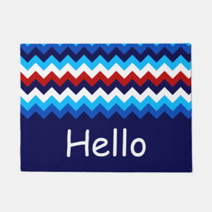 Paillasson Cool Rouge Blanc Bleu Chevrons Monogramme Porte