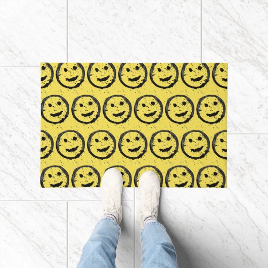 Paillasson Cool Sardé Joyeux visage souriant motif jaune (Intérieur)