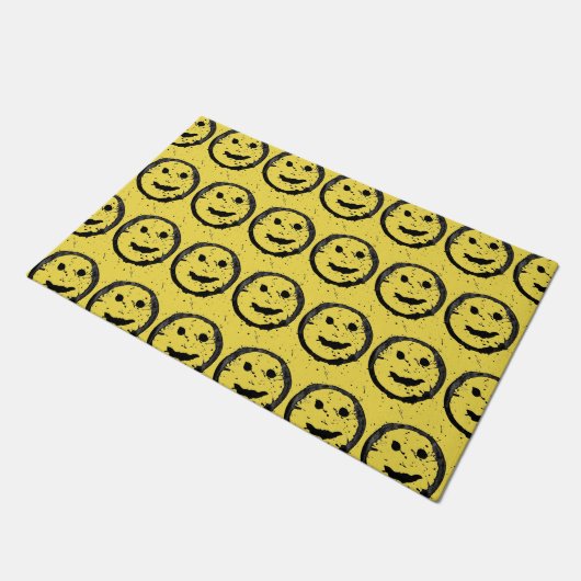 Paillasson Cool Sardé Joyeux visage souriant motif jaune (Incliné)
