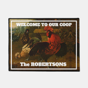 Paillasson Coq et poules "Bienvenue à notre coop"