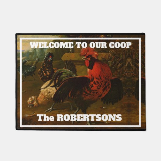 Paillasson Coq et poules "Bienvenue à notre coop" (Devant)