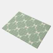 Paillasson Coquette Bows Gingham Pattern Cream Sage Green  (Incliné)