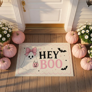 Paillasson Coquette Rose Hey Boo Fantôme Halloween