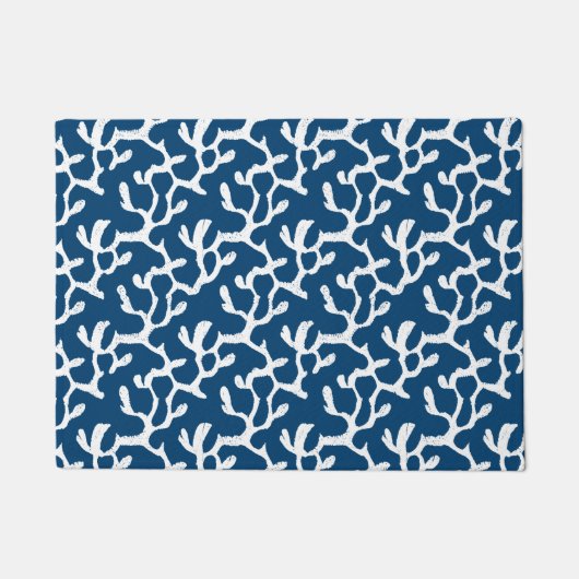 Paillasson Corail Abstrait bleu et blanc Motif répétitif (Devant)