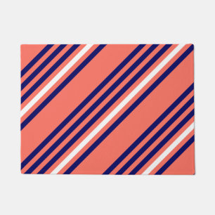 Paillasson Corail, bleu marine et blanc cinq bandes motif
