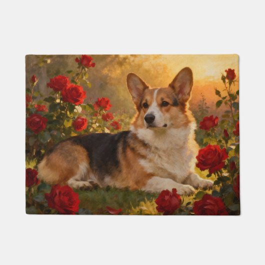 Paillasson Corgi dans les Roses VI (Devant)