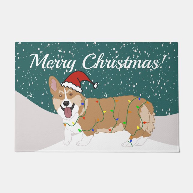 Paillasson Corgi de Noël mignon (Devant)