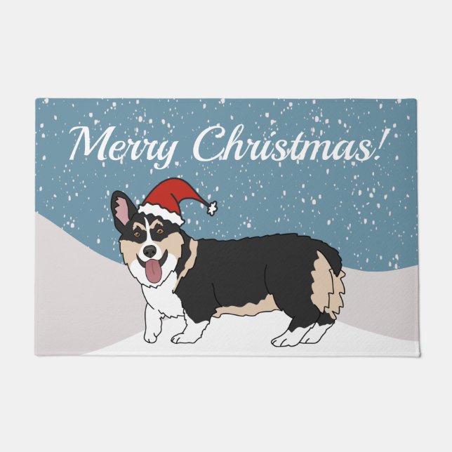 Paillasson Corgi de Noël mignon (Devant)