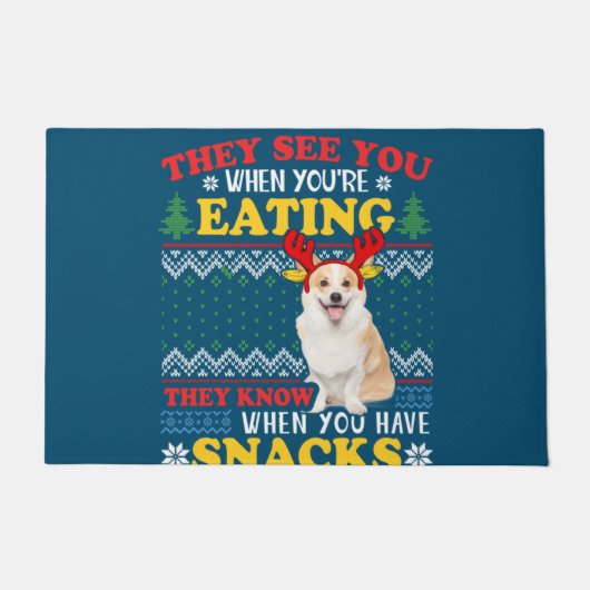 Paillasson Corgi Noël laid Ils voient que vous mangez des Noë (Devant)
