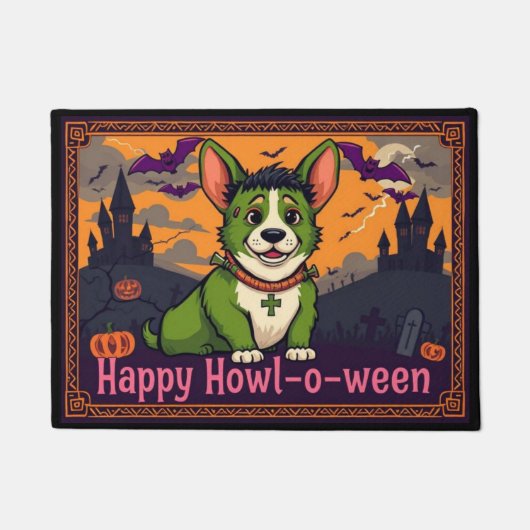 Paillasson Corgistein Happy Howl-o-ween (Devant)