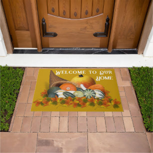 Paillasson Corne d'abondance avec citrouilles de Thanksgiving