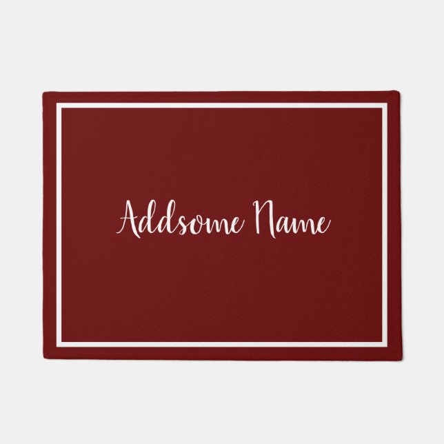 Paillasson Couleur Solide Moderne Burgundy Blanc Monogramme (Devant)