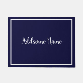 Paillasson Couleur solide Moderne Marine Bleu Blanc Monogramm