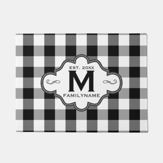 Paillasson Country Chic B&W Buffalo Plaid Custom Family Logo (Devant)