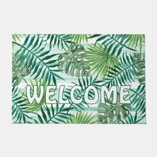 Paillasson Coupe personnalisée Retro Palm Tree Feuille Aquare (Devant)