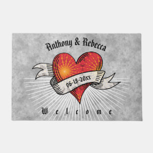 Paillasson Couple Fractal du Coeur Rouge moderne Bienvenue 24