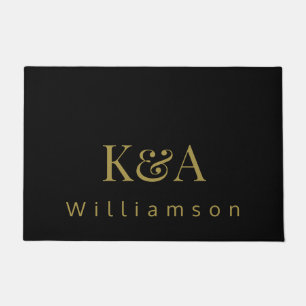 Paillasson Couple Monogramme Or Noir Nom de Famille Minimalis
