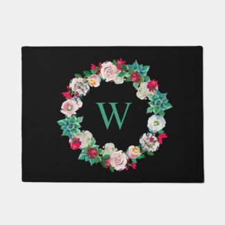 Paillasson Couronne florale Monogramme Noir