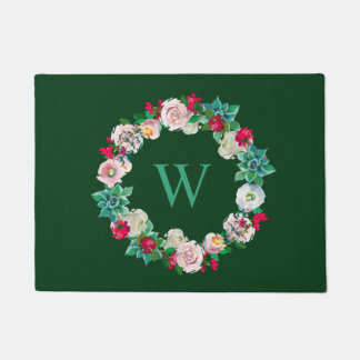 Paillasson Couronne florale Monogramme Vert