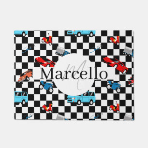Paillasson Course Motif moderne noir et blanc avec voitures