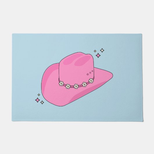 Paillasson Cowboy Casquette Preppy Rose Et Bleu (Devant)