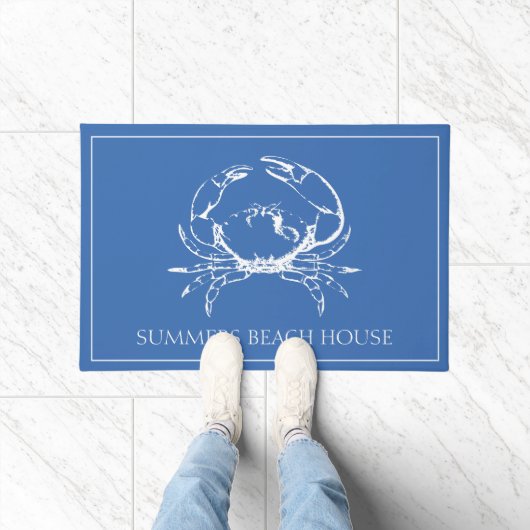 Paillasson Crabe blanc côtier sur bleu classique Personnalisé (Intérieur)