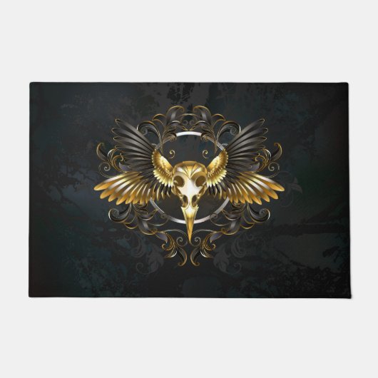 Paillasson Crâne d'oiseaux dorés sur arrière - plan noir (Devant)